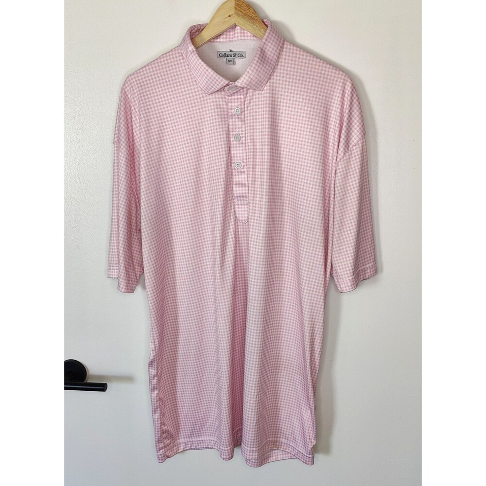 Collars and Co Polo Shirt Mens 3XL Pink White Gingham Performance Stretch